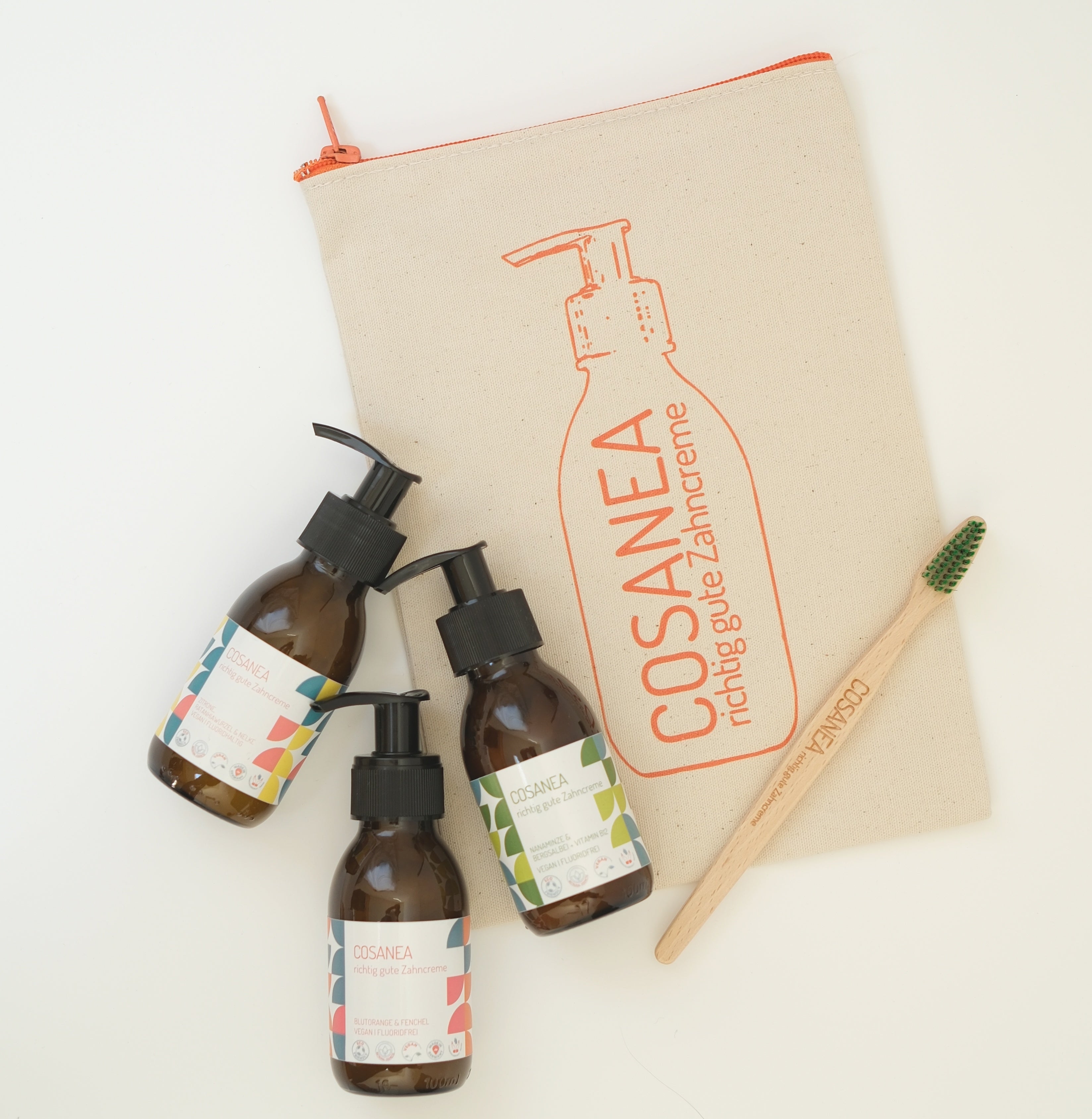 cosanea-kennenlern-set-5-teilig-3x-90ml-zahncreme-zahnb-rste-kosmetiktasche image 1